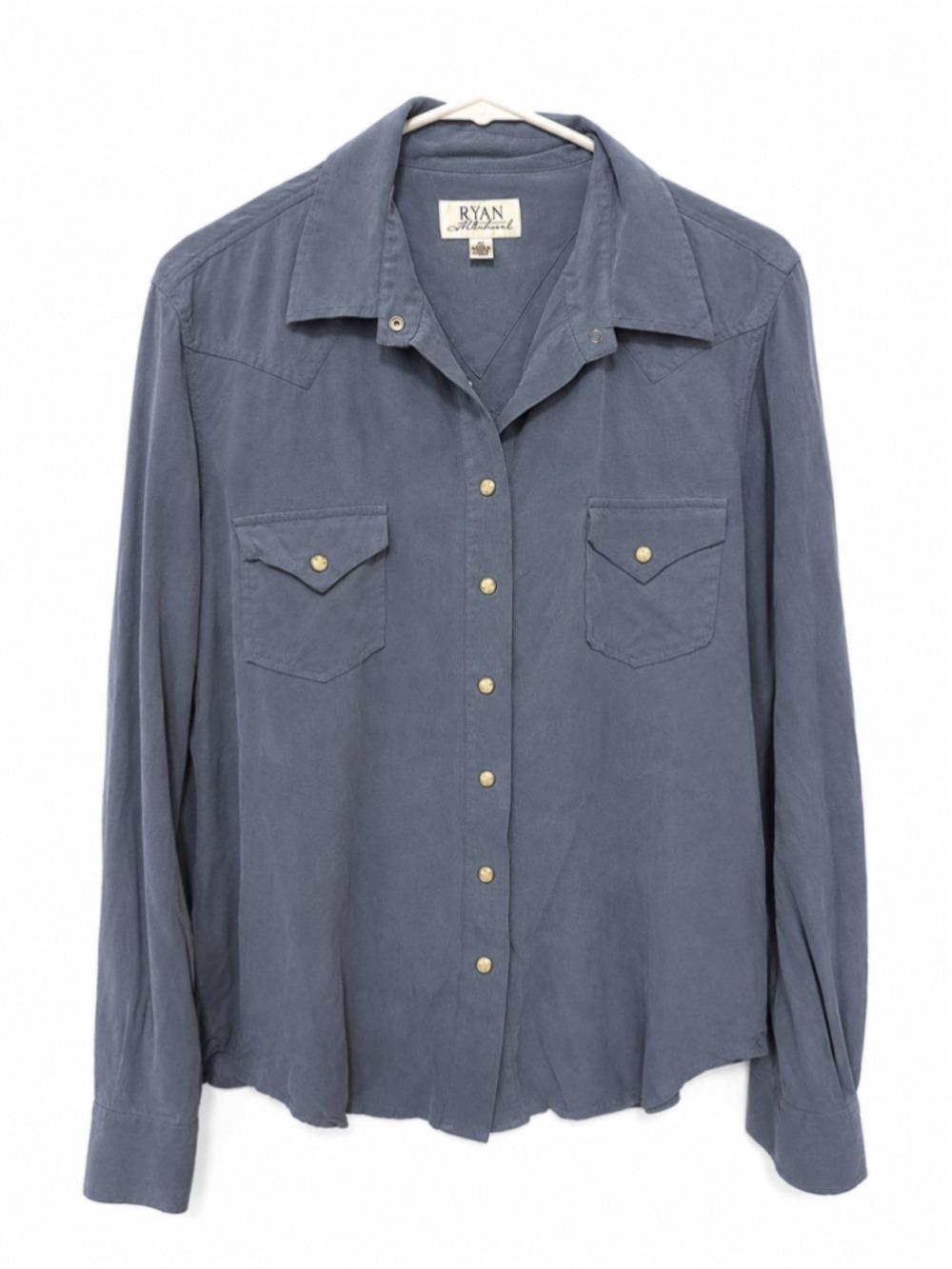 Ryan Michael Women’s Western Snap Button Shirt Blue Long Sleeve Size XL